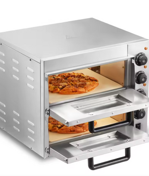 Dubbele Elektrische Pizza Oven 14 inch – RVS Tafelmodel met Pizzastenen, Timer en Instelbare Temperatuur