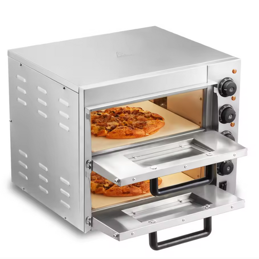 Dubbele Elektrische Pizza Oven 14 inch – RVS Tafelmodel met Pizzastenen, Timer en Instelbare Temperatuur