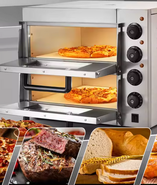 Dubbele Elektrische Pizza Oven 14 inch – RVS Tafelmodel met Pizzastenen, Timer en Instelbare Temperatuur