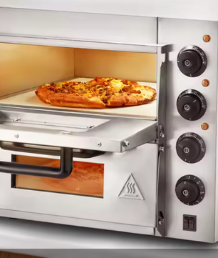 Dubbele Elektrische Pizza Oven 14 inch – RVS Tafelmodel met Pizzastenen, Timer en Instelbare Temperatuur
