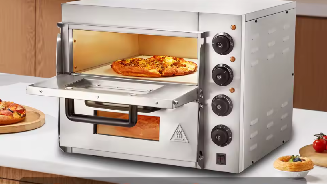 Dubbele Elektrische Pizza Oven 14 inch – RVS Tafelmodel met Pizzastenen, Timer en Instelbare Temperatuur