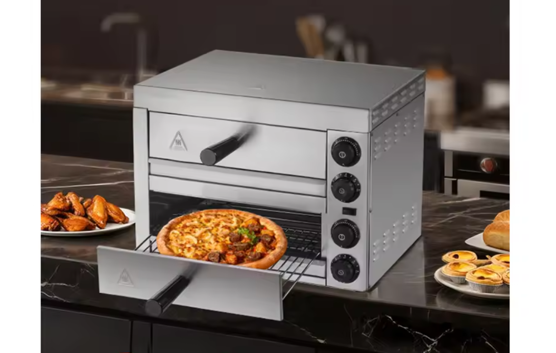 Elektrische Pizza Oven 12 inch – RVS Tafelmodel met Timer en Instelbare Temperatuur voor Thuis en Horeca