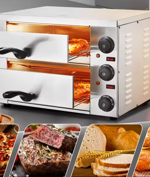 Elektrische Pizza Oven 12 inch – RVS Tafelmodel met Timer en Instelbare Temperatuur voor Thuis en Horeca