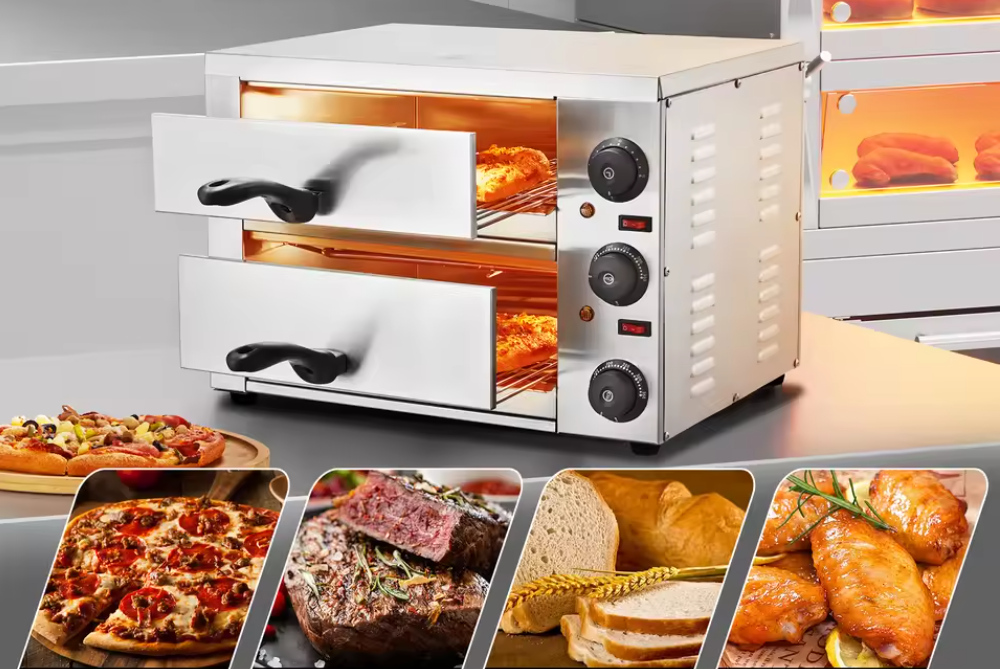 Elektrische Pizza Oven 12 inch – RVS Tafelmodel met Timer en Instelbare Temperatuur voor Thuis en Horeca