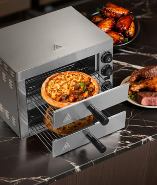 Elektrische Pizza Oven 12 inch – RVS Tafelmodel met Timer en Instelbare Temperatuur voor Thuis en Horeca