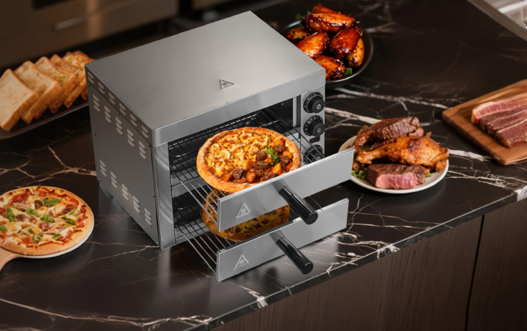 Elektrische Pizza Oven 12 inch – RVS Tafelmodel met Timer en Instelbare Temperatuur voor Thuis en Horeca