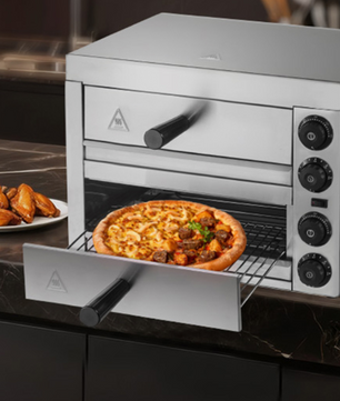 Elektrische Pizza Oven 12 inch – RVS Tafelmodel met Timer en Instelbare Temperatuur voor Thuis en Horeca