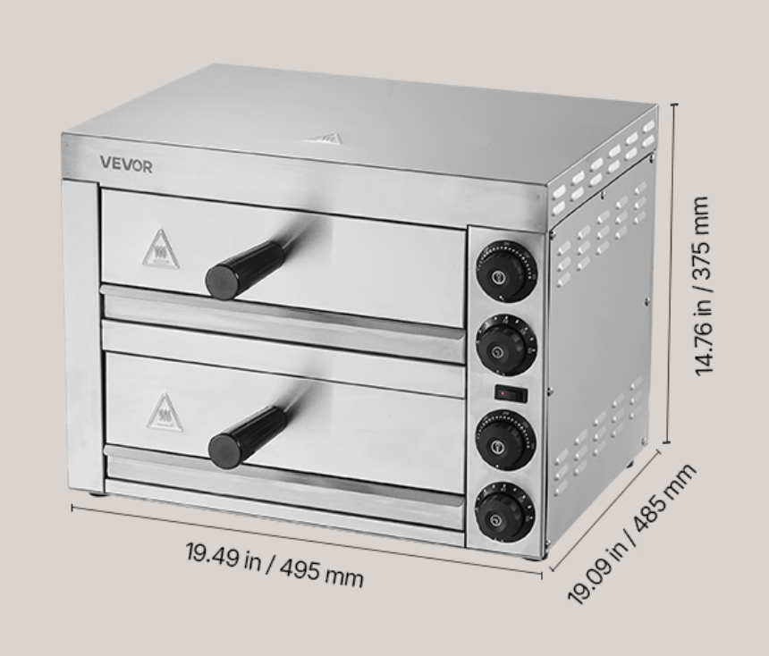 Elektrische Pizza Oven 12 inch – RVS Tafelmodel met Timer en Instelbare Temperatuur voor Thuis en Horeca