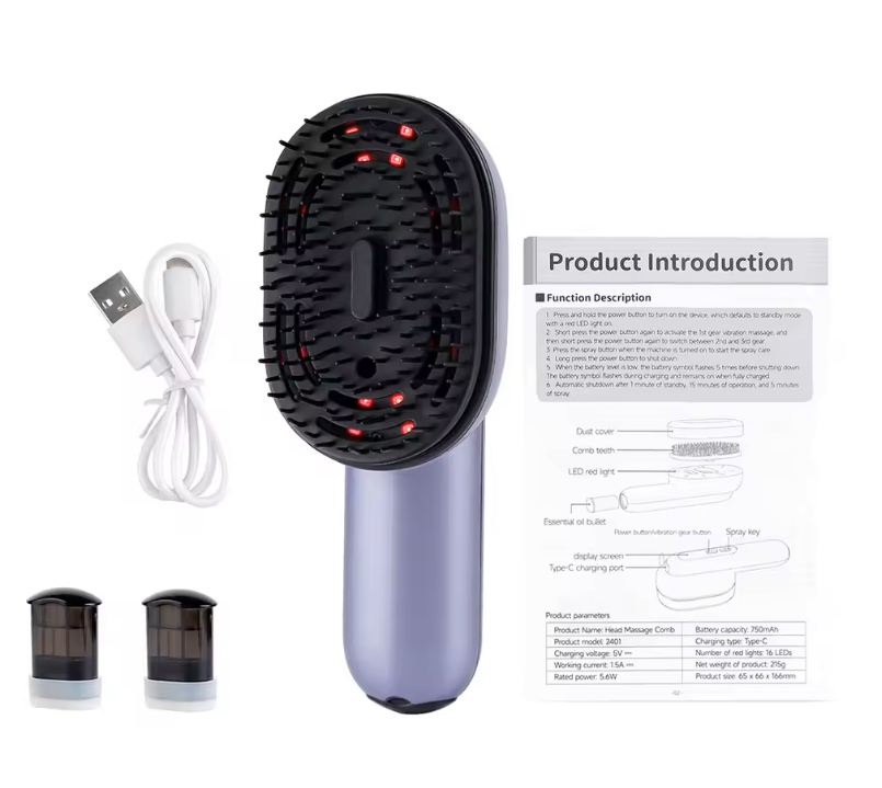 Elektrische Hoofdhuid Massageborstel met Spray – Haarverzorging en Vibratiekam met Olie Applicator