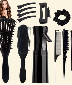 12-delige Haarverzorgingsset – Ontklitborstels, Sprayfles 200 ml, Kam en Hoofdhuid Massageborstel