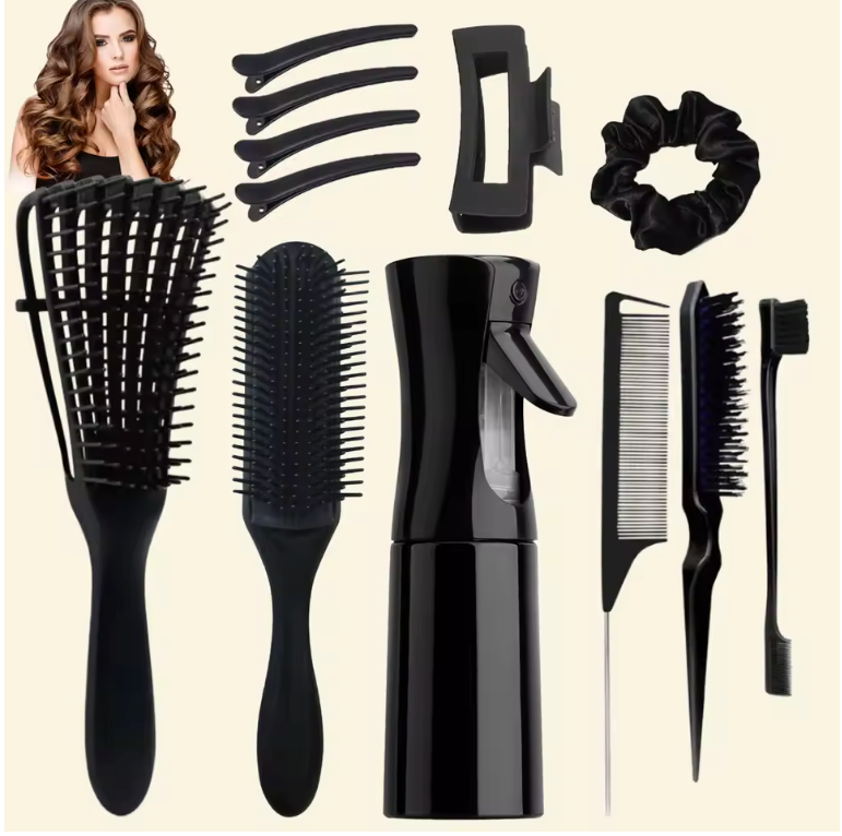 12-delige Haarverzorgingsset – Ontklitborstels, Sprayfles 200 ml, Kam en Hoofdhuid Massageborstel