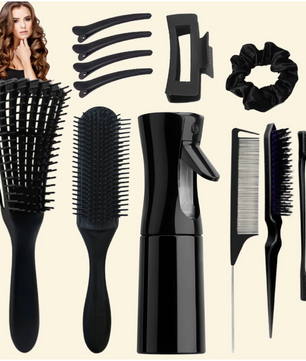 12-delige Haarverzorgingsset – Ontklitborstels, Sprayfles 200 ml, Kam en Hoofdhuid Massageborstel