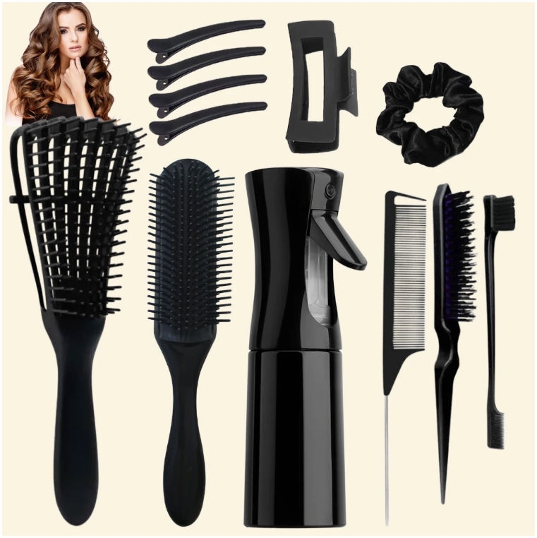 12-delige Haarverzorgingsset – Ontklitborstels, Sprayfles 200 ml, Kam en Hoofdhuid Massageborstel