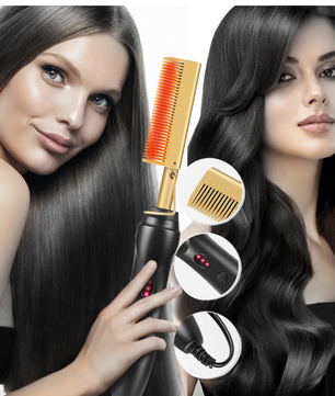 2-in-1 Stijlkam – Elektrische Hot Comb voor Haar en Baard met Instelbare Temperatuur