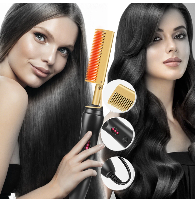 2-in-1 Stijlkam – Elektrische Hot Comb voor Haar en Baard met Instelbare Temperatuur