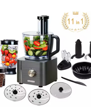 Multifunctionele Keukenmachine 11-in-1 – 1100W Food Processor met Blender en 3 Snelheden