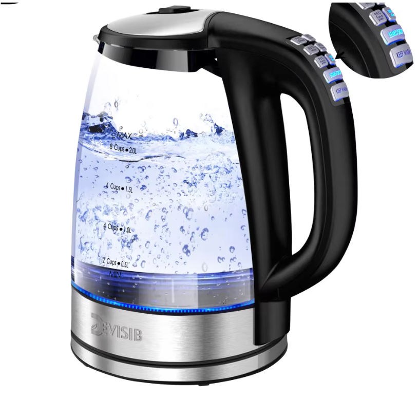 Elektrische Glazen Waterkoker met Temperatuurregeling en Warmhoudfunctie – 2200W Snelkoker, 2.0L Capaciteit