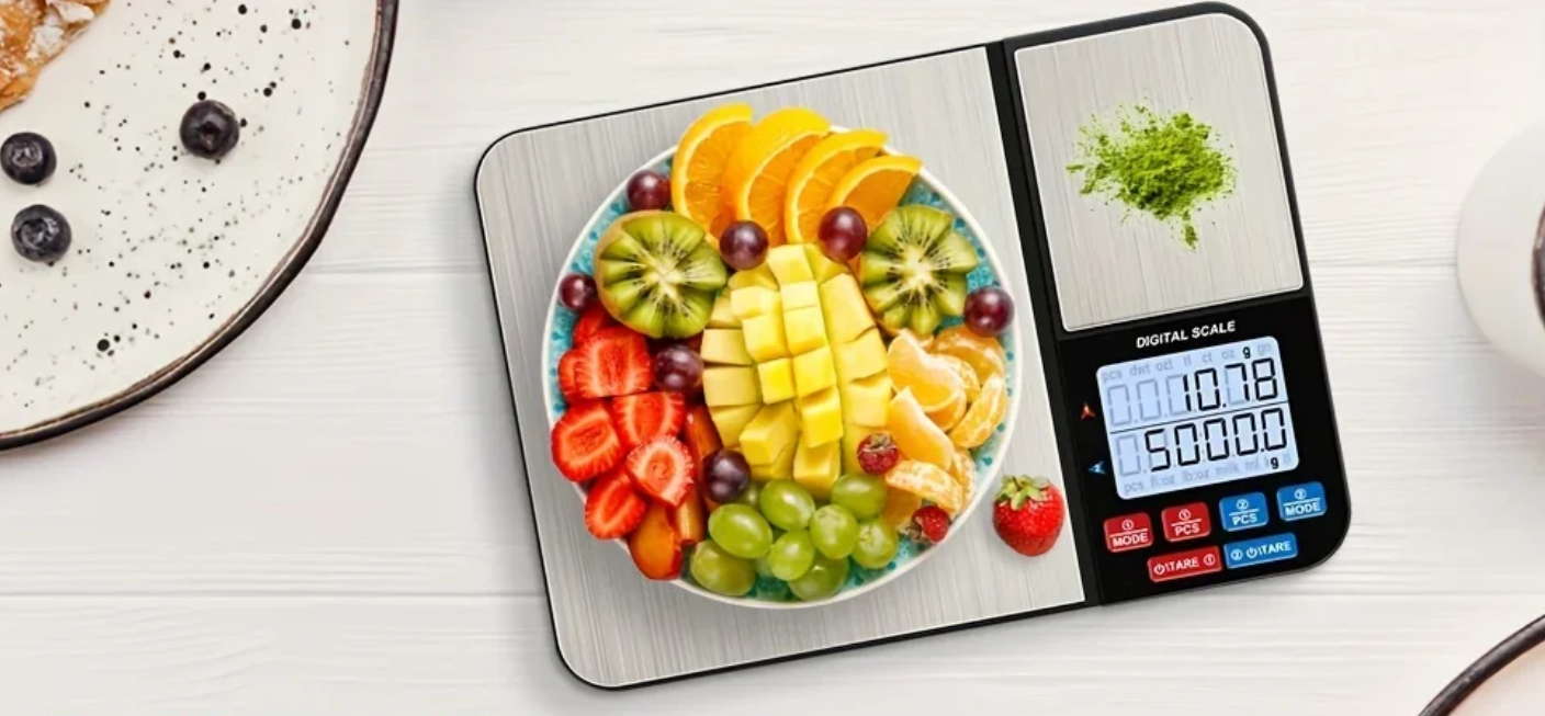 Digitale Keukenweegschaal met Dubbel Platform – 0.01g Nauwkeurig, 5kg Capaciteit