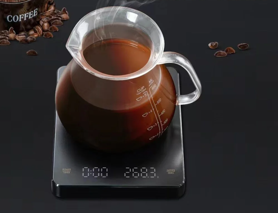 Digitale Koffieweegschaal met Timer – 0.1g Nauwkeurig, LED Display, 3kg Capaciteit