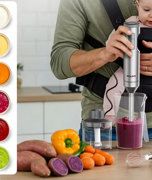 Staafmixer 4-in-1 – RVS Handblender met Hakmolen, Garde en Maatbeker