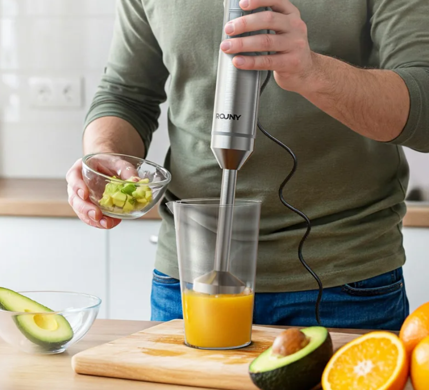 Staafmixer 4-in-1 – RVS Handblender met Hakmolen, Garde en Maatbeker