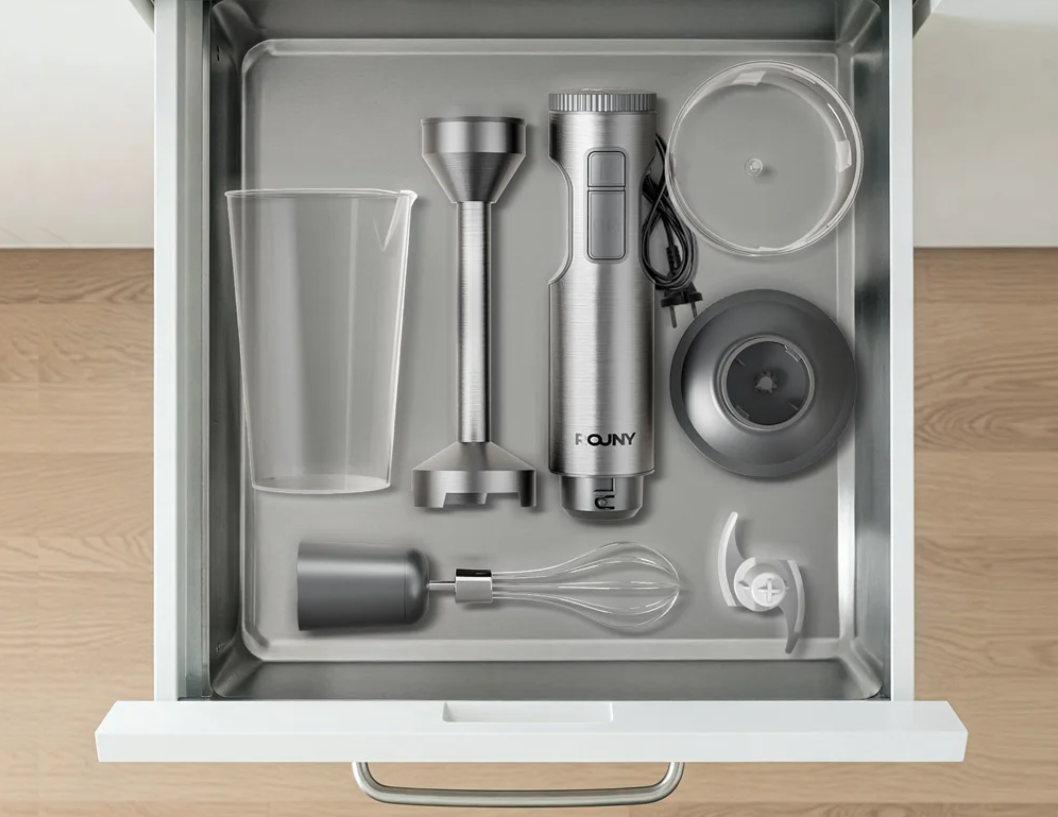 Staafmixer 4-in-1 – RVS Handblender met Hakmolen, Garde en Maatbeker