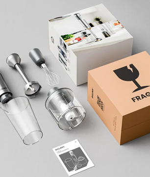 Staafmixer 4-in-1 – RVS Handblender met Hakmolen, Garde en Maatbeker