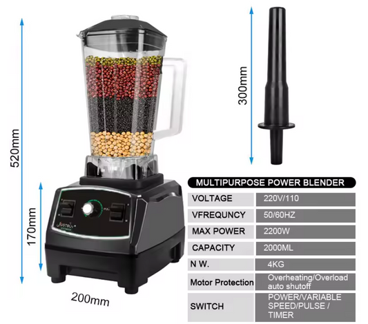 Professionele Blender 2200W – 3HP Smoothie Maker en Food Processor