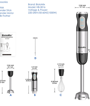 Staafmixer 3-in-1 RVS – Handblender met Garde en Melkopschuimer