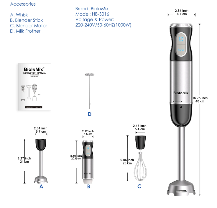 Staafmixer 3-in-1 RVS – Handblender met Garde en Melkopschuimer