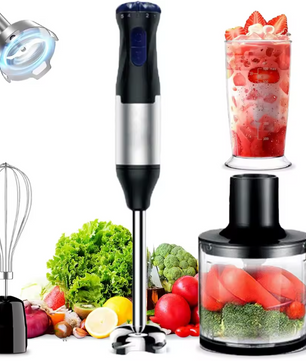 Staafmixer 4-in-1 1000W – RVS Handblender met Kom, Hakmolen en Garde