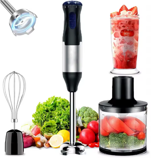 Staafmixer 4-in-1 1000W – RVS Handblender met Kom, Hakmolen en Garde
