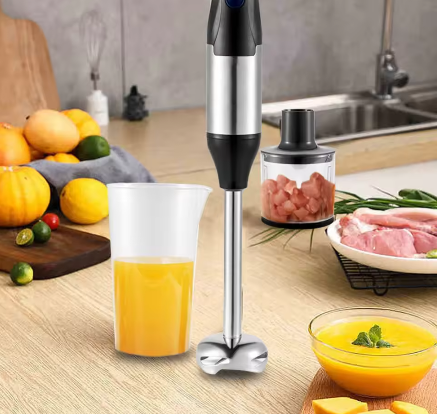 Staafmixer 4-in-1 1000W – RVS Handblender met Kom, Hakmolen en Garde