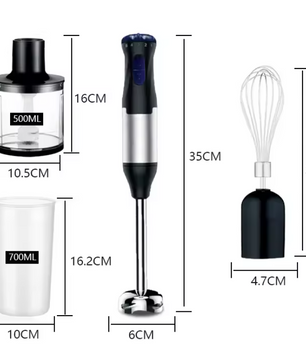 Staafmixer 4-in-1 1000W – RVS Handblender met Kom, Hakmolen en Garde