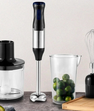 Staafmixer 4-in-1 1000W – RVS Handblender met Kom, Hakmolen en Garde