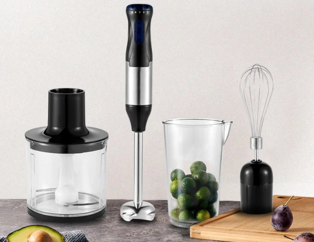 Staafmixer 4-in-1 1000W – RVS Handblender met Kom, Hakmolen en Garde
