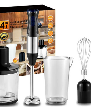Staafmixer 4-in-1 1000W – RVS Handblender met Kom, Hakmolen en Garde