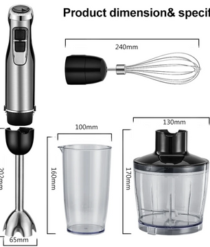 Staafmixer 4-in-1 1200W – Handblender met Hakmolen en Garde