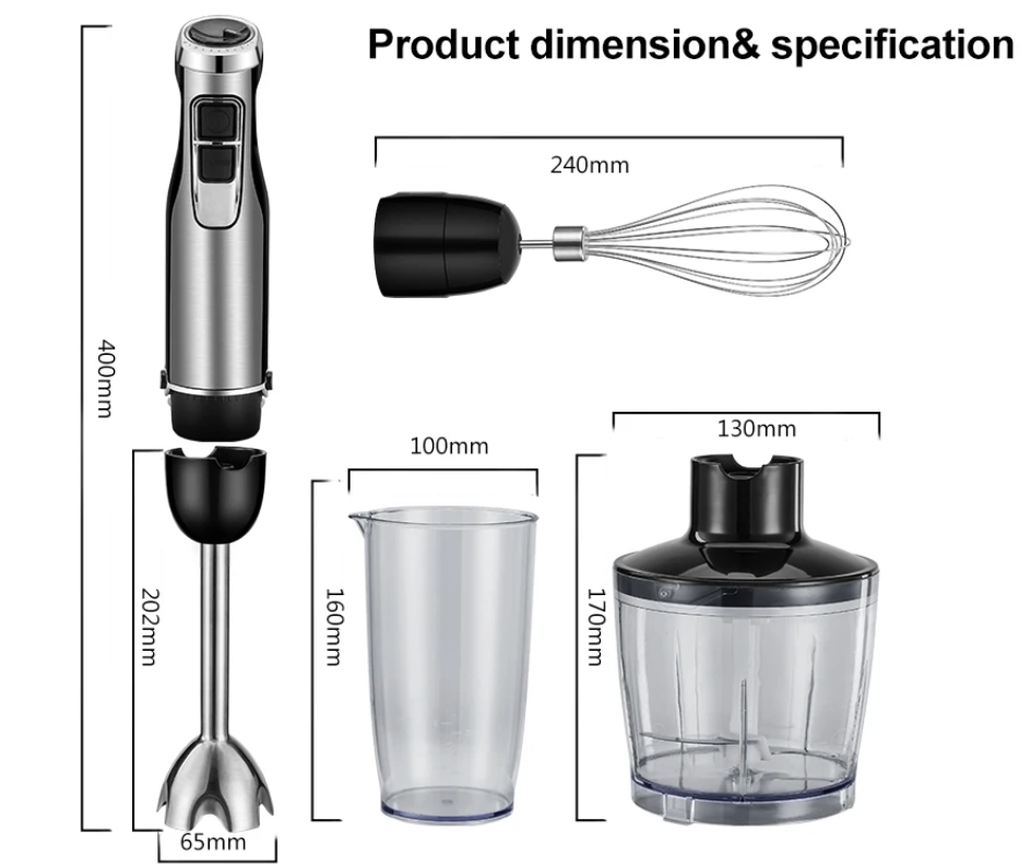 Staafmixer 4-in-1 1200W – Handblender met Hakmolen en Garde