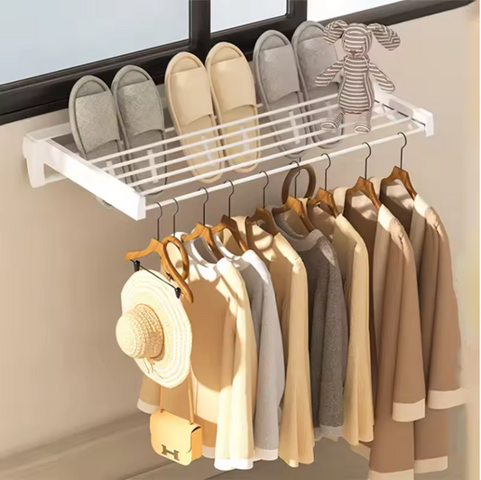 Wand Droogrek Opvouwbaar – 7 Stangen met Haken en Handdoekrek