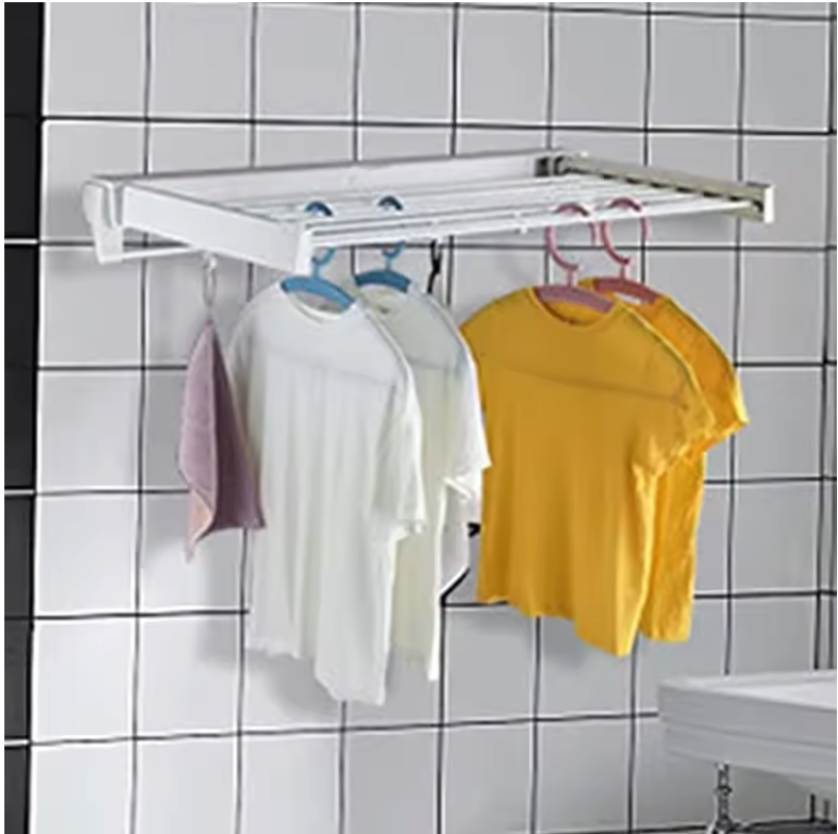 Wand Droogrek Opvouwbaar – 7 Stangen met Haken en Handdoekrek