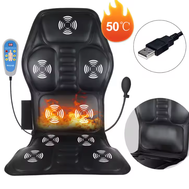 Massage Stoelkussen met Verwarming – PU Leder Zitkussen met Vibratie en 9 Motoren