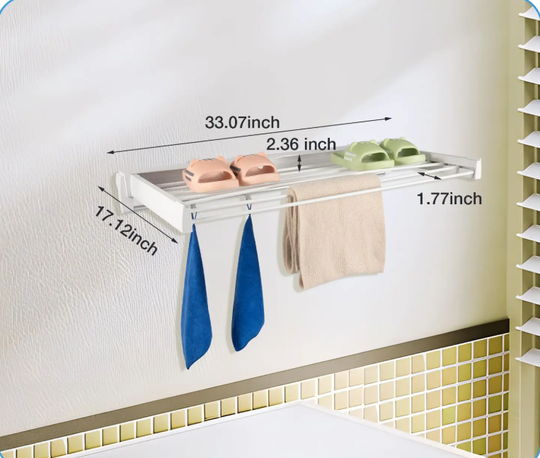 Wand Droogrek Opvouwbaar – 7 Stangen met Haken en Handdoekrek