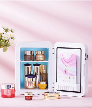 Mini Make-up Koelkast 4L – Draagbare Cosmetica Koeler met LED Spiegel voor Thuis en Auto