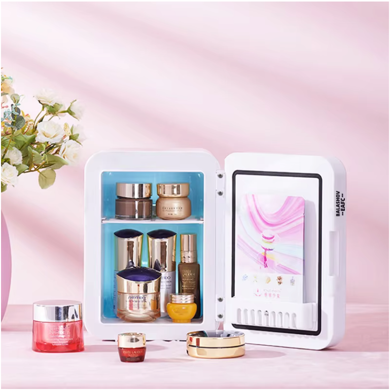 Mini Make-up Koelkast 4L – Draagbare Cosmetica Koeler met LED Spiegel voor Thuis en Auto