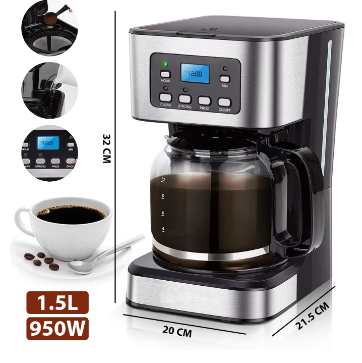 Filter Koffiezetapparaat met Timer – 1.5L Drip Coffee Maker