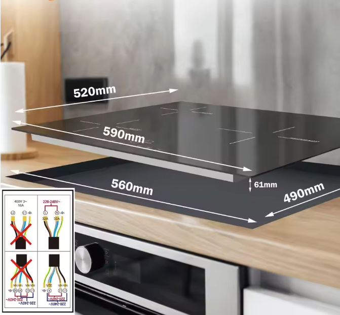 Inductiekookplaat 60 cm – 3 Zones met Touch Control, Timer en 5200W Vermogen