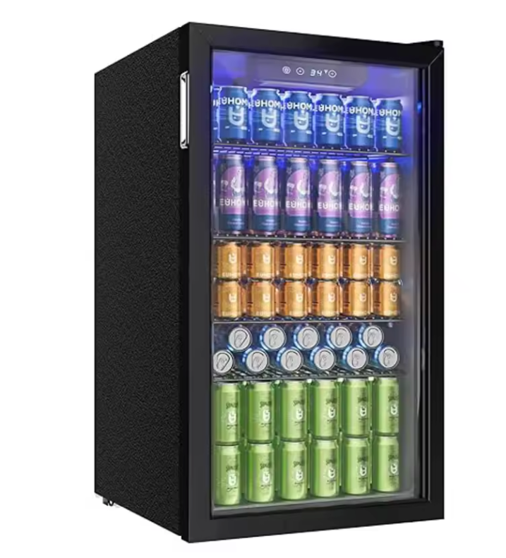Drankenkoelkast 90L – Mini Koelkast met Glazen Deur voor 126 Blikjes, Verstelbare Planken