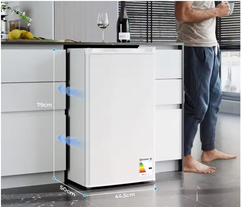 Mini Koelkast 91L met Vriesvak – Stil 38dB en Instelbare Temperatuur voor Slaapkamer en Kantoor