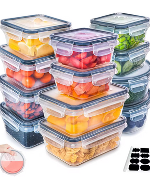 Set van 12 Vershoudbakjes – Luchtdichte Voedselbakjes met Deksel voor Koelkast en Meal Prep